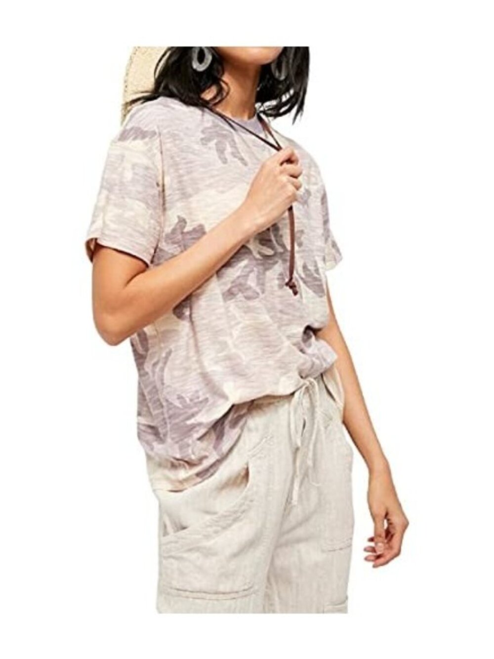 Free People Maybelle T-Shirt Relaxed Camo Purple Cotton Modal Size S MSRP $78
